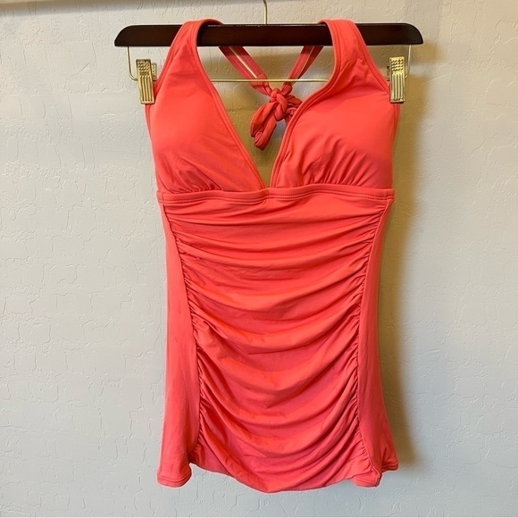 Coco Rave body contouring one piece swimsuit, orange, full coverage overskirt M - Picture 3 of 16